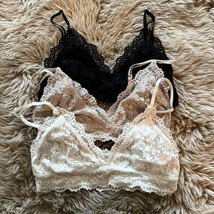 Lot of 3 Aritzia Talula lace bralette Small. Black, off white and beige.